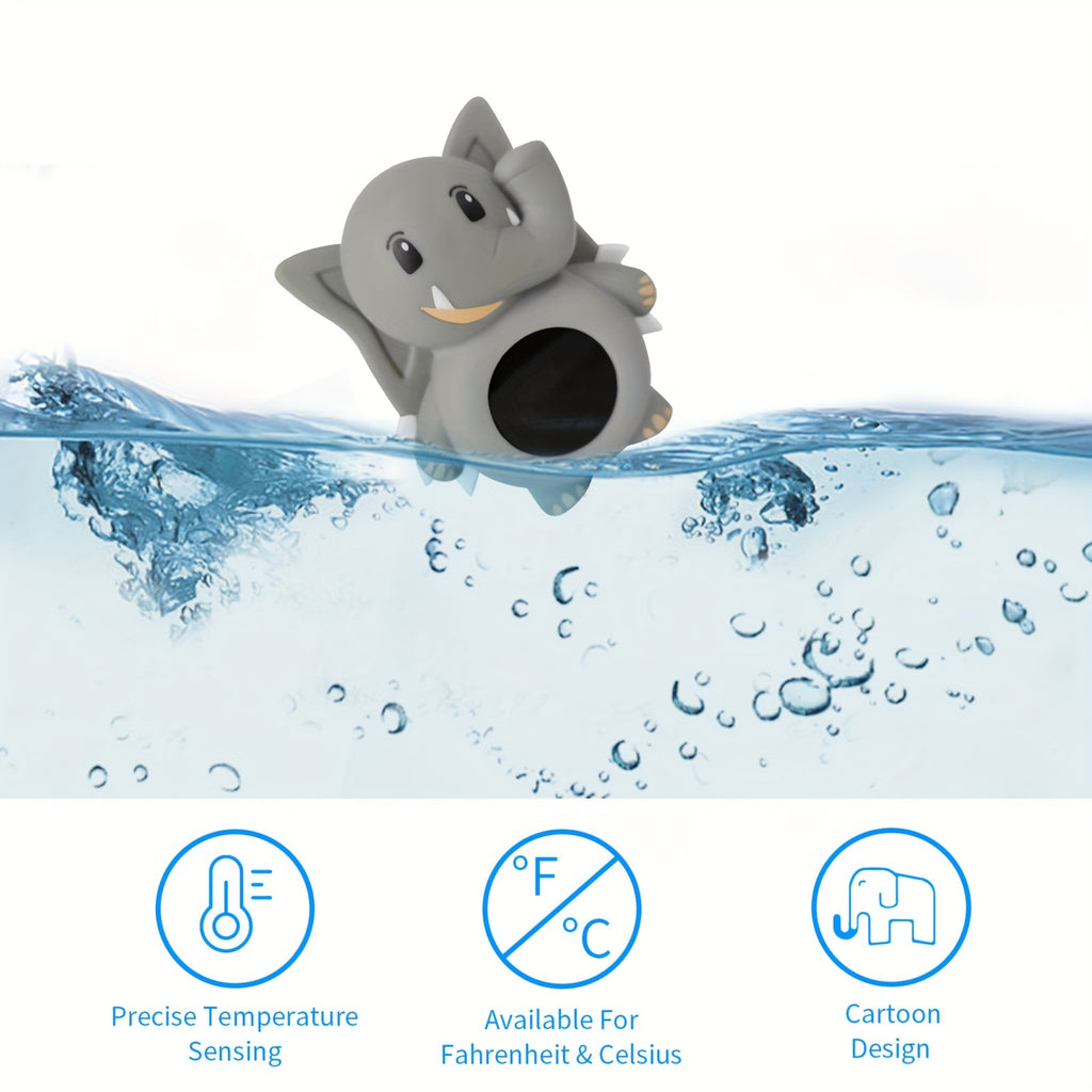 LED Display Celsius Fahrenheit Cartoon Elephant Water Thermometer for Kids, Room &amp; Bathroom Sink Triple Precision Induction Hygrometer with Button Battery Included - Christmas Birthday Gift Home Decor, Playful Design, Safe Ma