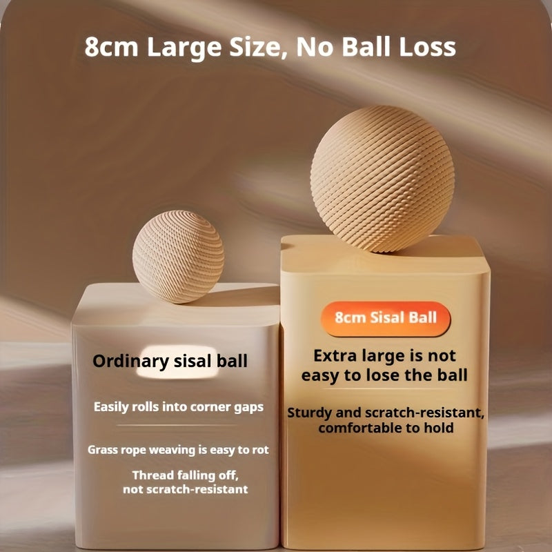 Balle jouet en sisal naturel, durable et résistante, produit un son sans batterie, idéale chats moyens, parfaite jeux intérieurs/extérieur.