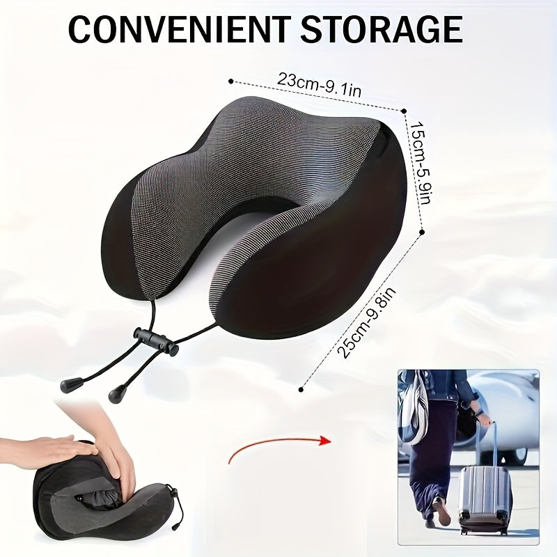 1pc ITECHJOY Adjustable Hooded U-Shaped Neck Pillow - Polyester, Hand Washable, Multiple Colors for Car Travel &amp;amp; Outdoor Use, Comfort Fit for Neck Support, Neck Pillow for Travel, Car Travel Accessory, Sleek Design, Durable F