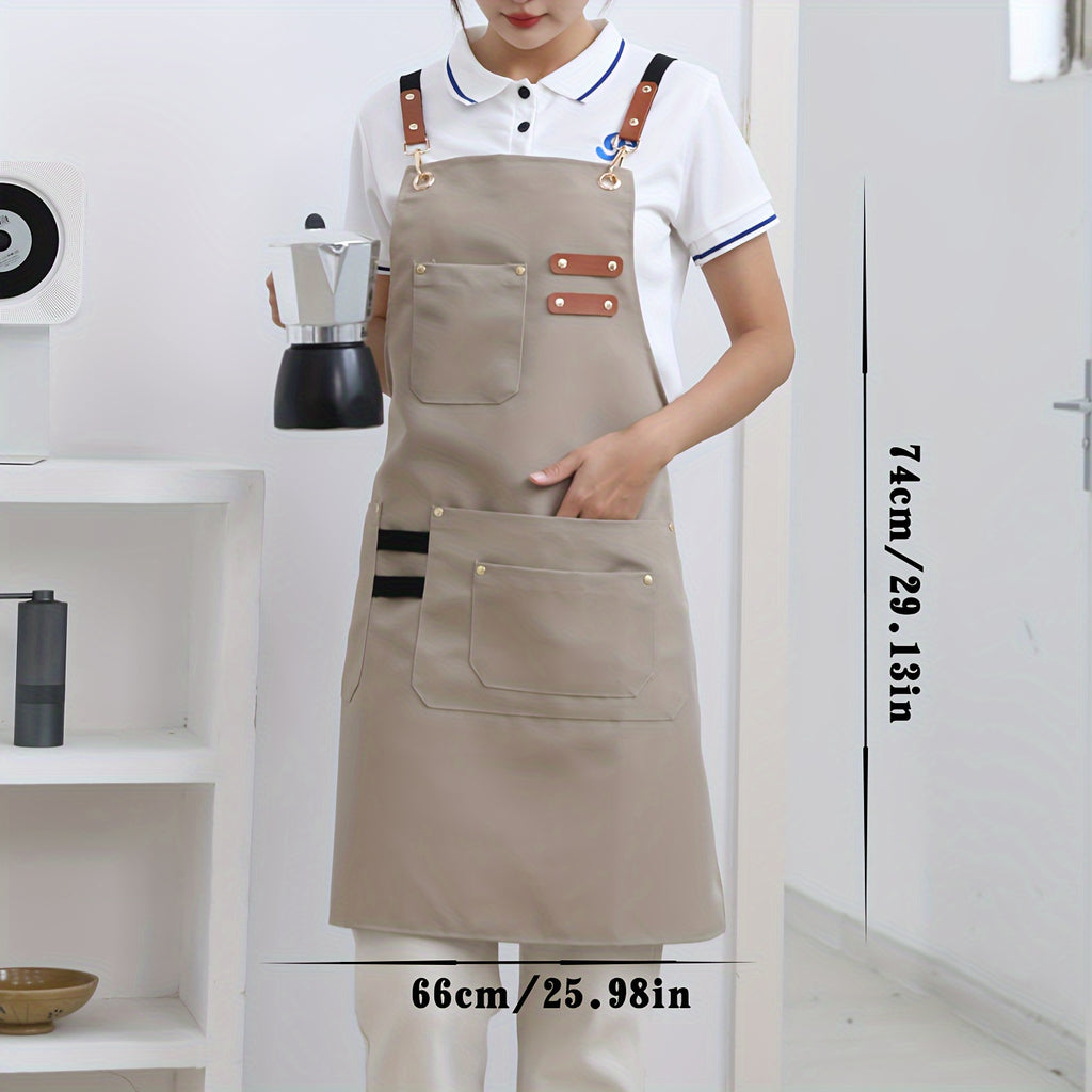 1pc Canvas Apron, High-end Design, Soft and Breathable, Four Pockets, Can be used in Restaurants, Kitchens and other occasions, Modern Apron