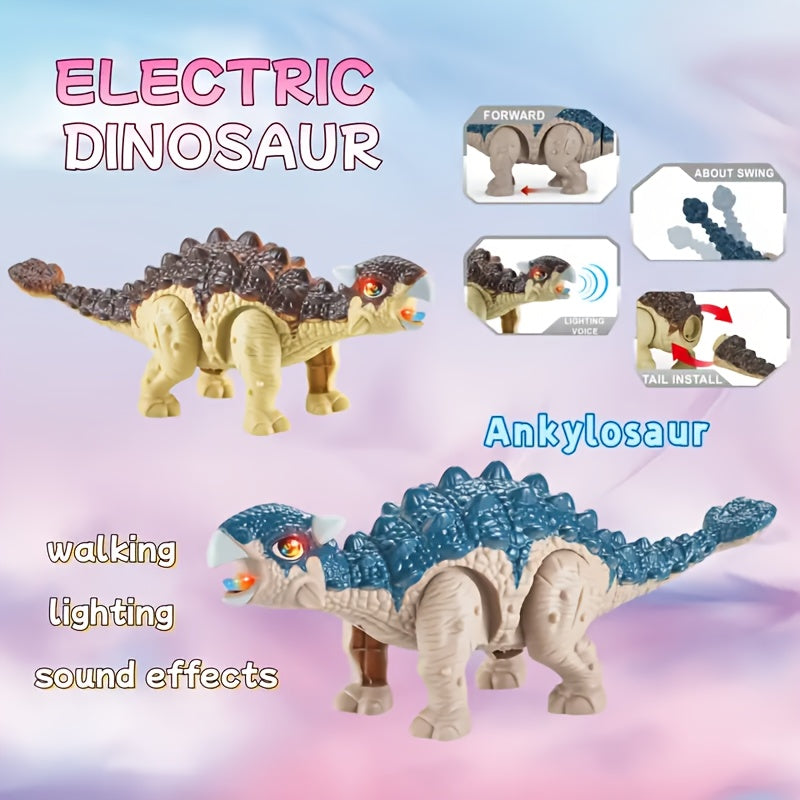 Jouet électrique dinosaure avec queue mobile, sons et lumières, modèles T-Rex, Tricératops, parfait cadeau Halloween, Noël ou anniversaire.