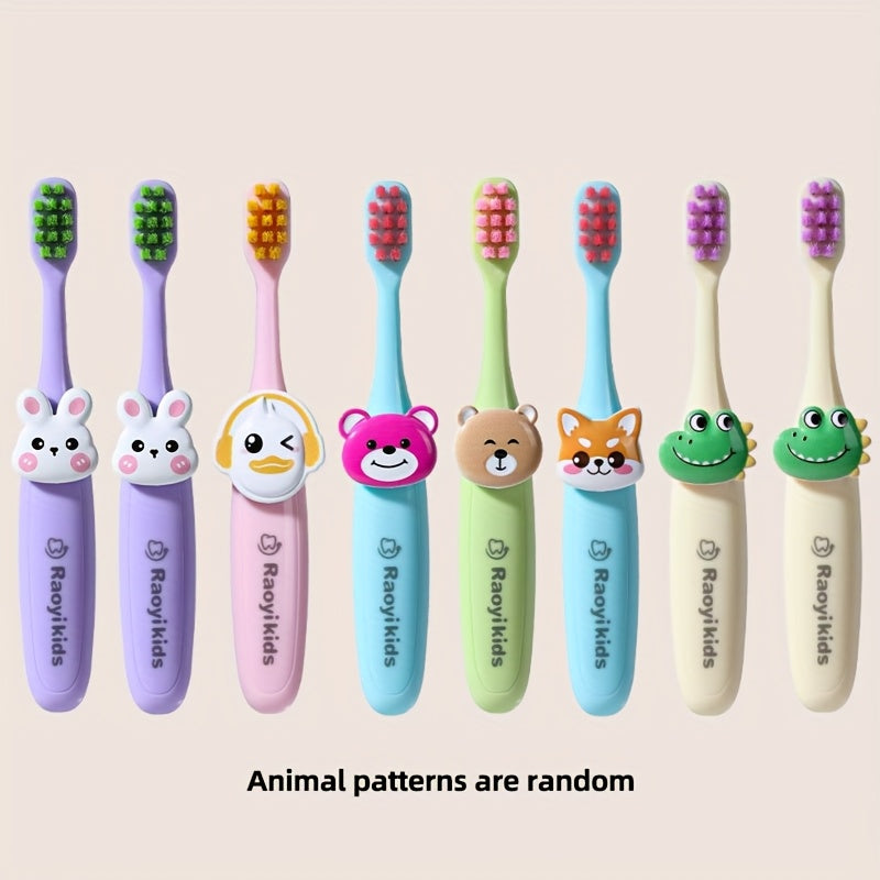 Lot de 8 brosses à dents enfants, poils doux, protection des gencives, designs colorés avec animaux, idéales pour l’apprentissage du brossage.