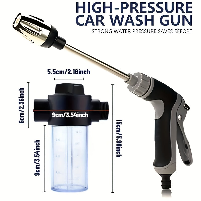 High-Pressure Car Wash Foam Gun with Long Handle - Adjustable Spray Nozzle, Foam Cannon &amp; Pressure Spray Bottle - Heavy-Duty Plastic Construction