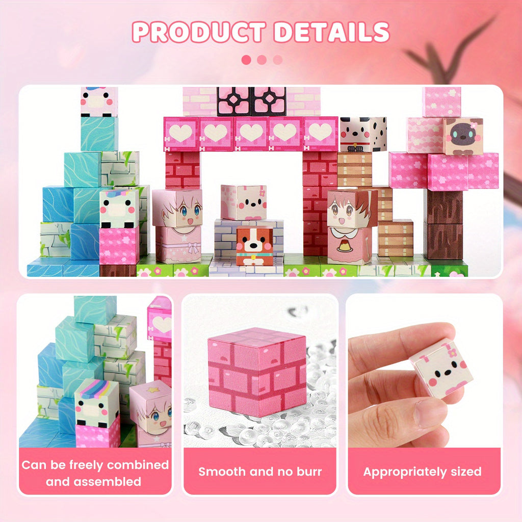 100 blocs magnétiques STEM, décor maison et arbre 3D, cubes personnages, jouet créatif, idéal anniversaire et Noël.