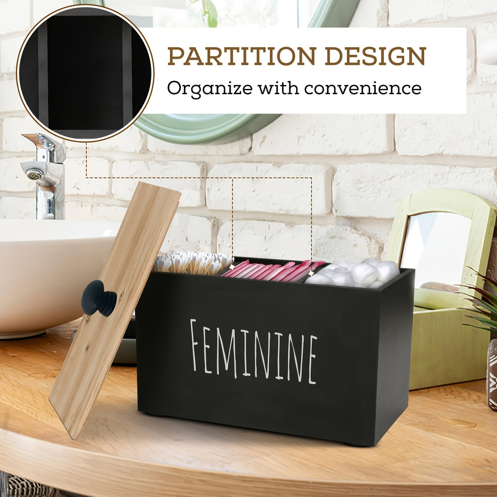 Heaven and Earth Solid Wood Desktop Storage Box with Lid - Multi-Purpose Organizer for Bathroom, Sanitary Pads, Makeup Pads & Household Essentials, Rectangular Design, No Power Needed, Bathroom Organizers And Storage, Minimal