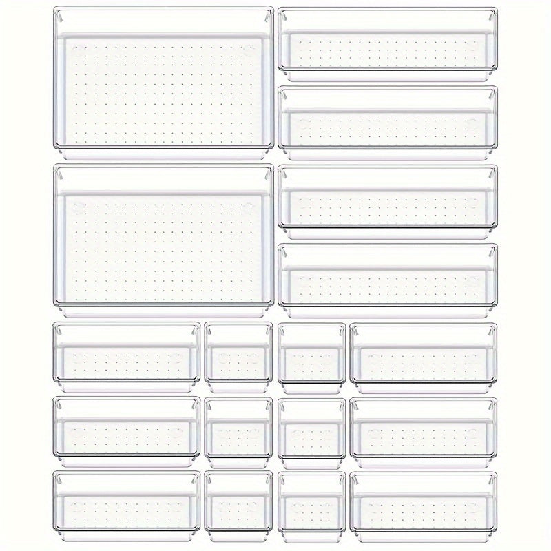 7/11/18pcs Clear Plastic Drawer Organizers Set, 4-Size Versatile Bathroom And Vanity Drawer Organizer Trays, Storage Bins For Makeup, Bedroom, Kitchen Gadgets Utensils And Office