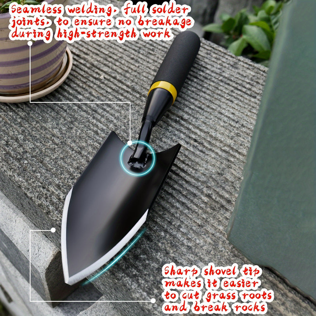 Pelle de jardin en acier carbone robuste Poignée ergonomique en caoutchouc, idéale pour planter, creuser et transplanter, outil durable pour jardinage et entretien des sols.