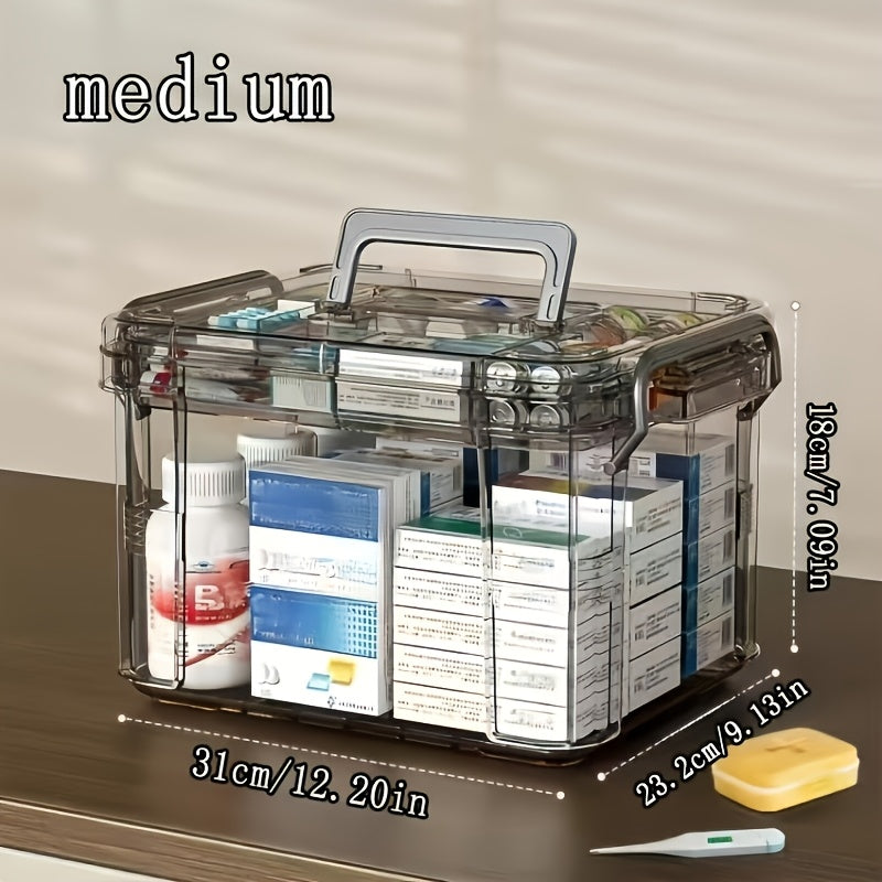 Boîte de rangement multifonctionnelle en plastique avec fermeture à clip, étanche et empilable, idéale pour médicaments, accessoires et organisation domestique.