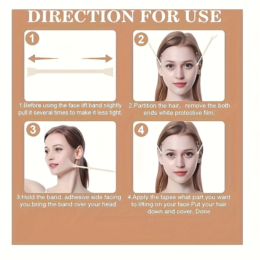 Lot de 20 bandes liftantes invisibles pour visage, 4 sangles élastiques réglables, remodelent cou, joues et double menton, réutilisables, beige clair et sans parfum.