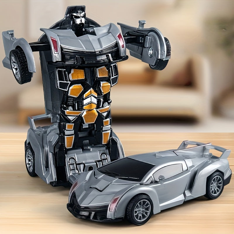 Jouet voiture robot transformable, activation par collision, propulsion inertielle, plastique ABS, détails réalistes, cadeau idéal pour enfants à Noël.