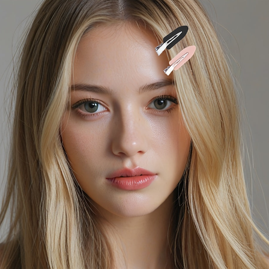 Set de barrettes ovales élégantes en plastique, sans plis ni marques, parfaites pour franges, ondulations et maquillage, coloris unis.