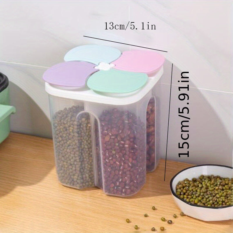 1pc 4 Grids Food Storage Containers With Lids, Clear Airtight Square Food Storage Tank, Multi-grid Moisture-proof Transparent Sealed Fresh-keeping Box, For Cereal, Rice, Pasta, Spice, Tea, Nuts And Beans, Food Jars & Canister
