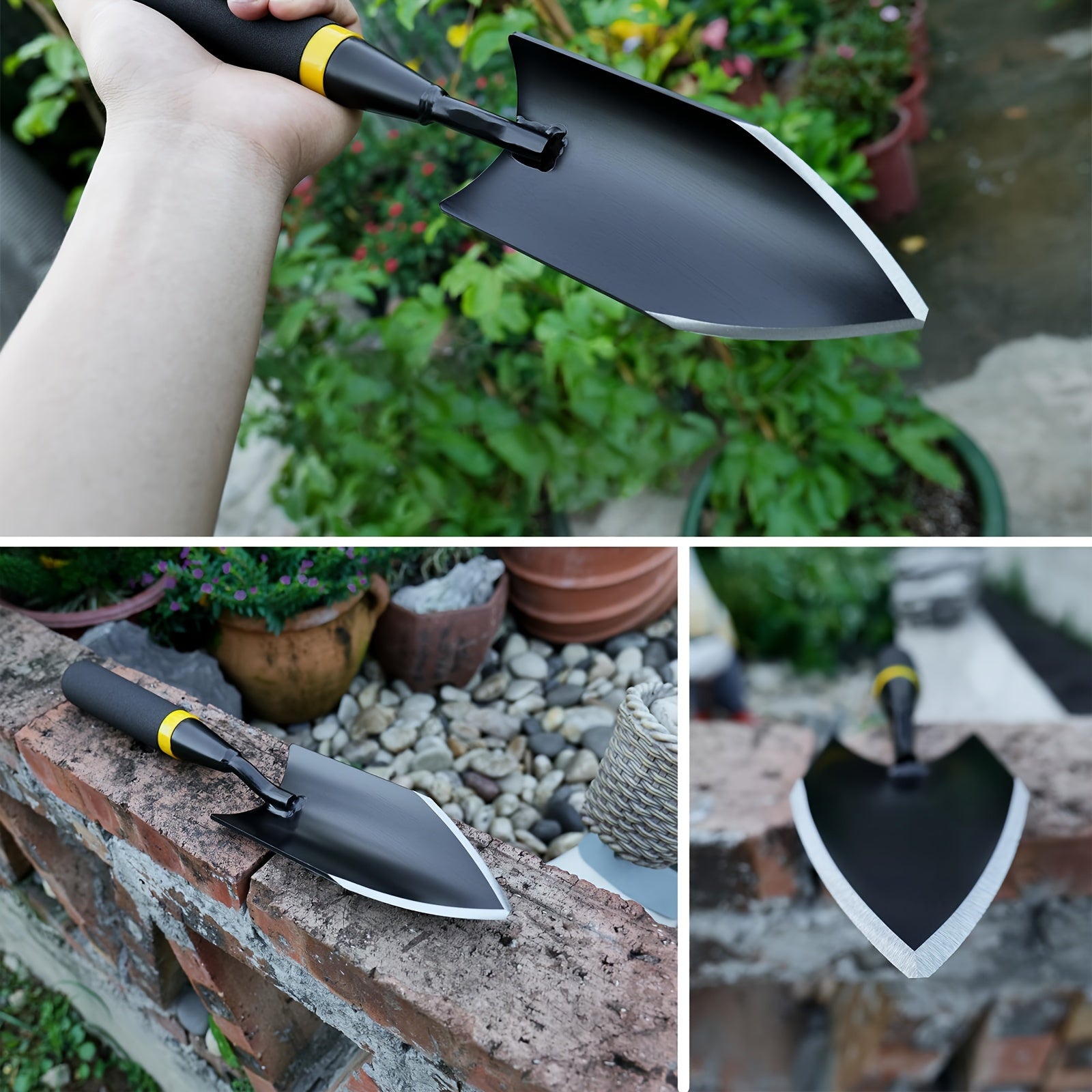 Pelle de jardin en acier carbone robuste Poignée ergonomique en caoutchouc, idéale pour planter, creuser et transplanter, outil durable pour jardinage et entretien des sols.