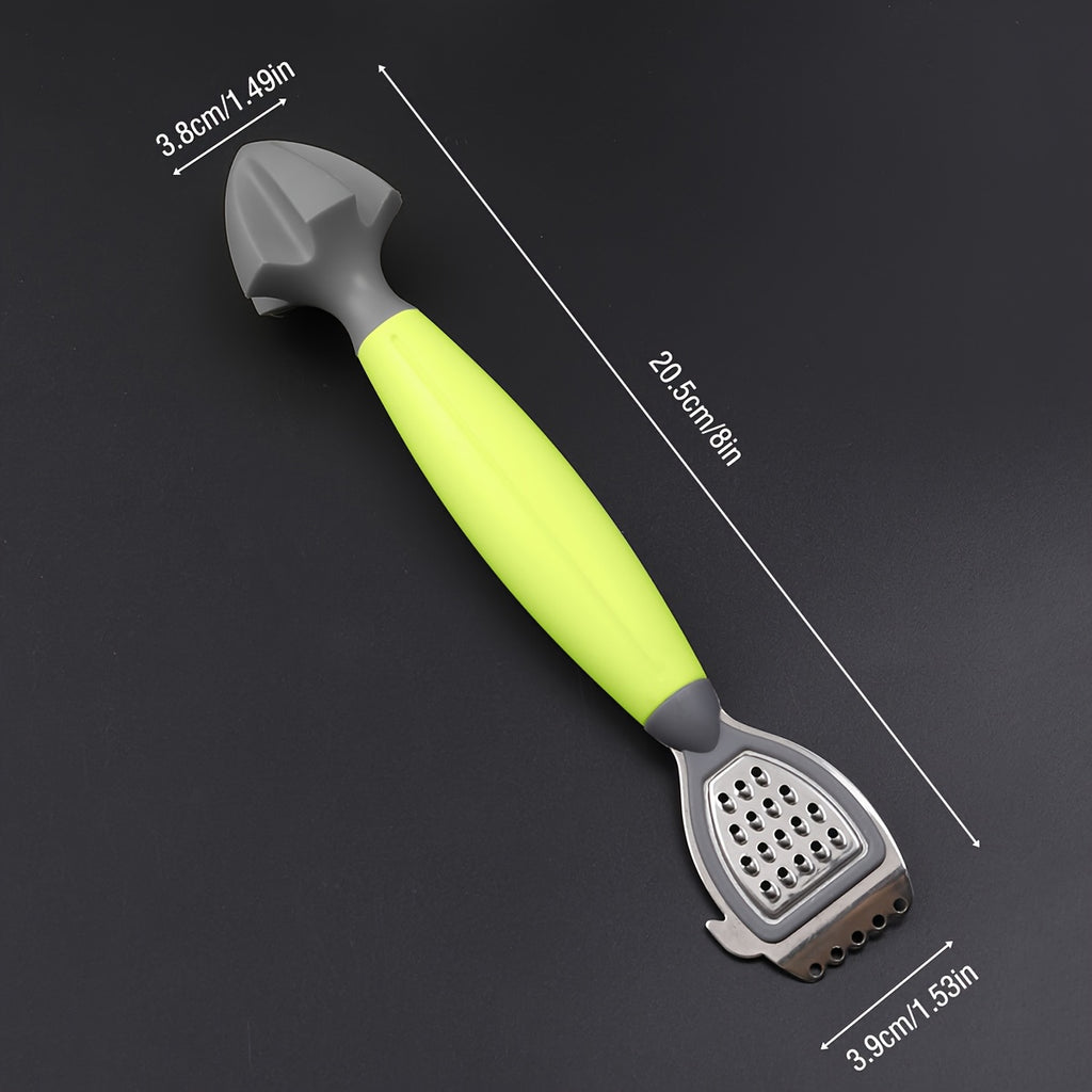 1pc Multifunctional Lemon Zester &amp; Juicer with Built-In Grater - Green Handle, Stainless Steel Blade for Easy Citrus Juicing and Grating, Perfect for Kitchen Use, Grating Accessory | Ergonomic Design | Durable Grater