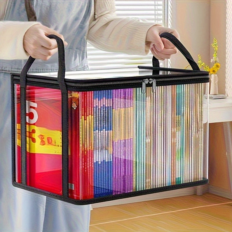 Lot de 3 boîtes de rangement transparentes avec couvercle rabattable, grandes et rectangulaires, empilables, pour livres, vêtements ou bureau, plastique durable.