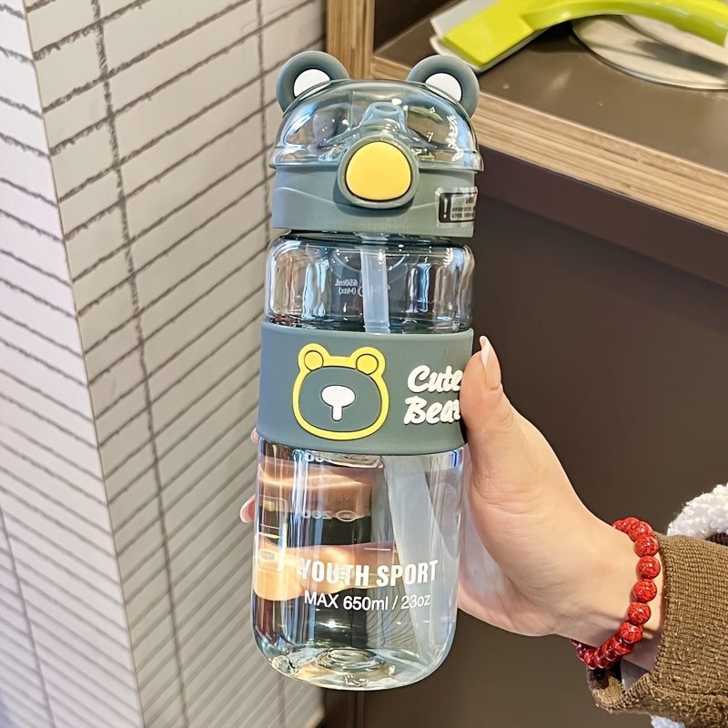 550ml/650ml Cute Bear Cartoon Portable Water Bottle with Straw, High-Value School Cup with Lifting Handle – Perfect for Summer/Winter Drinks, Outdoor Sports, Fitness, Travel, Camping, School, Halloween &amp; Christmas Gifts, Wa