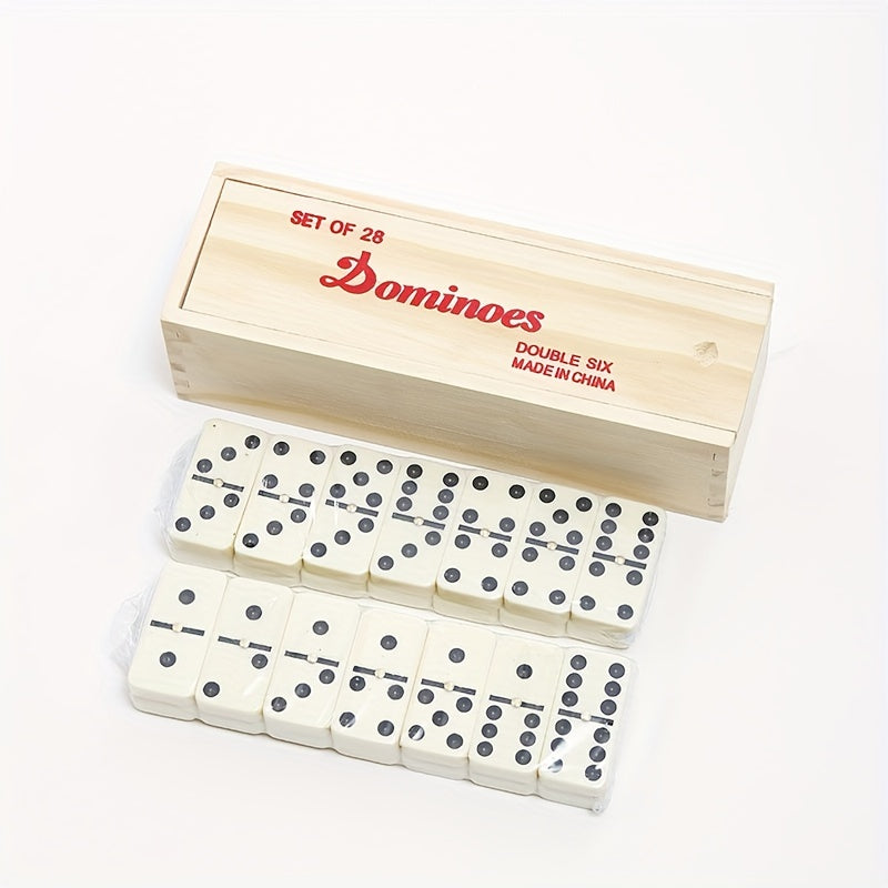 Jeu de dominos adulte, classique double 6, 28 pièces, coffret en bois, pour 2‑4 joueurs, cadeau idéal Noël ou Halloween.