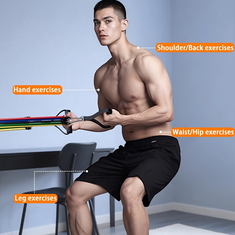 Set de corde de tension multifonction avec bandes de résistance et barres en acier inoxydable, adapté à un entraînement complet du corps à domicile.