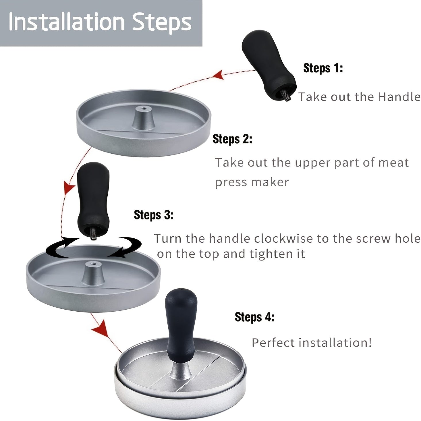 Heavy-Duty Burger Press with Non-Stick Surface - Commercial &amp; Home Kitchen Use, Food-Grade Construction (Alloy Steel/Aluminum), Rounded Edges for Safety, Easy to Clean - Perfect for Patties, Steak, Meat - Ideal for BBQ, Grill