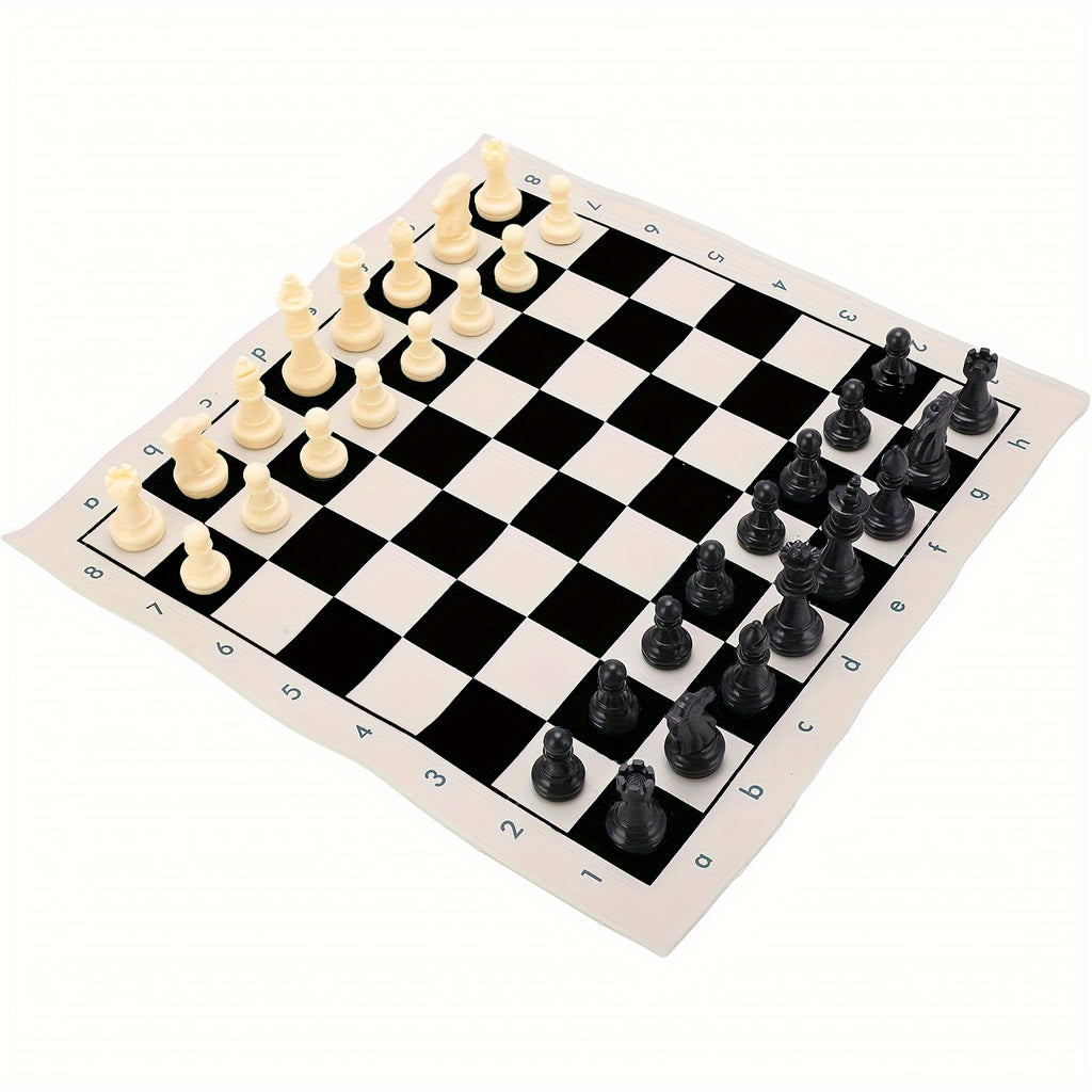 Jeu d'échecs premium en PU avec tapis roulable, pièces et sac de rangement. Parfait pour les soirées, jeux décontractés et tournois.