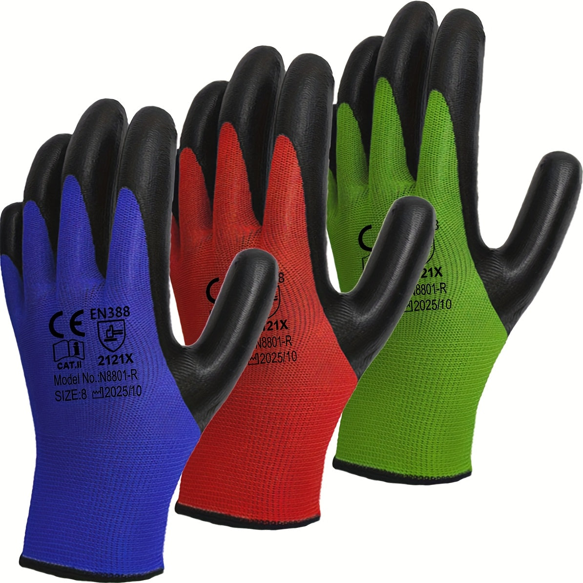 قفازات بستنة متعددة الألوان، ناعمة كالجلد، تصميم مريح لليد والإبهام وكف اليد، قفازات مطاطية كاملة، قفازات عمل للرجال والنساء، 3 ألوان للتمييز بين سيناريوهات الاستخدام المختلفة، قفازات بستنة للرجال، البستنة