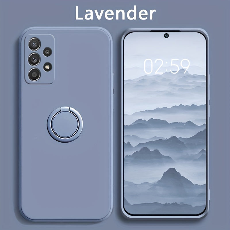 Coque liquide premium pour Samsung, antichoc, avec anneau magnétique intégré, offrant protection renforcée et support pratique pour une utilisation mains libres.