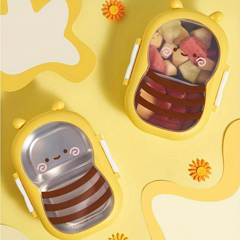 Leakproof Cartoon Bee Insulated Lunch Box - Stainless Steel Bento with Food-Grade Compartments, Thermal Meal Container for Students &amp; Workers, Hand Washable