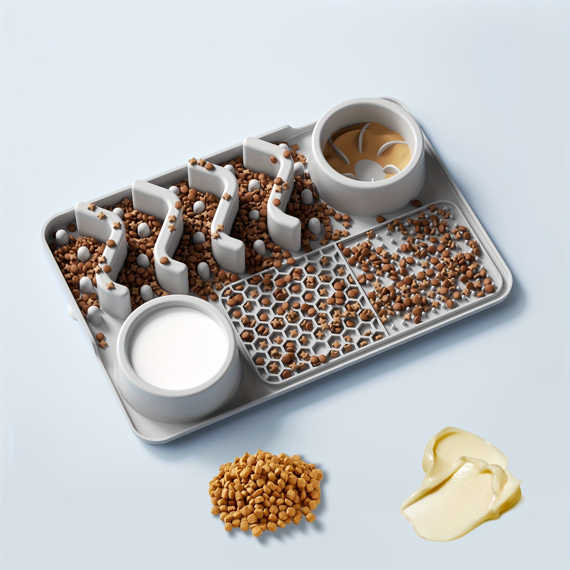 Bol antistress en silicone pour chiens et chats. Bol à quatre sections pour manger lentement, design vague mignon, aide à réduire l'anxiété.