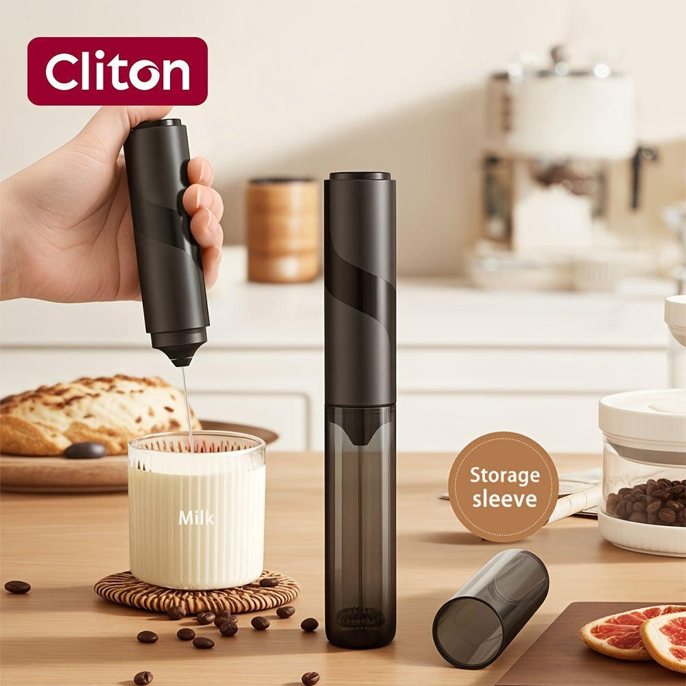 CLITON Electric Handheld Milk Frother with Storage Sleeve - Portable - Milk Shaker Suitable for Latte, Cappuccino, Protein Smoothies - Compact Milk Mixer with Froth Enhancer, Ideal for, Travel &amp; Gifts