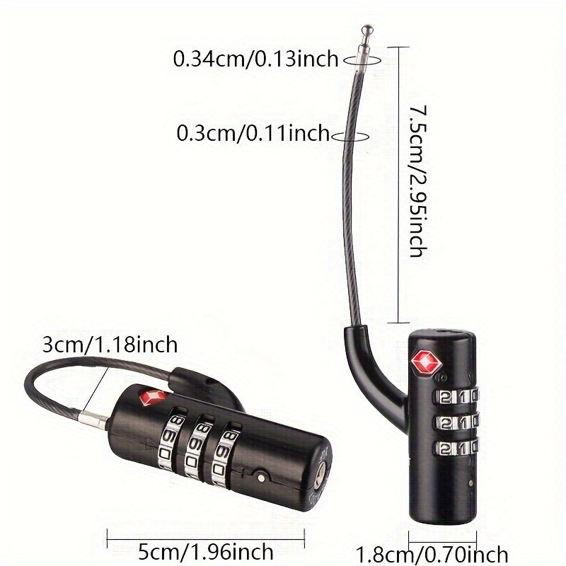 Cadenas TSA à combinaison avec câble métallique, sécurisé pour valises, conforme aux normes aéroportuaires, pratique et robuste pour voyages.