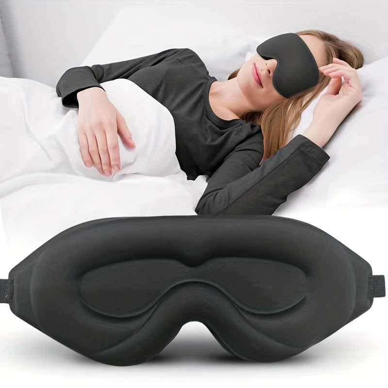 1pc 3D Contoured Sleep Mask - 100% Blackout Noise Reducing &amp; Adjustable Strap, Soft Comfort Fit for Men &amp; Women, Hypoallergenic Eye Cover for Night, Travel, Office, Yoga - Face Mask (No Scent, Whiteout Effect), Holiday Essent