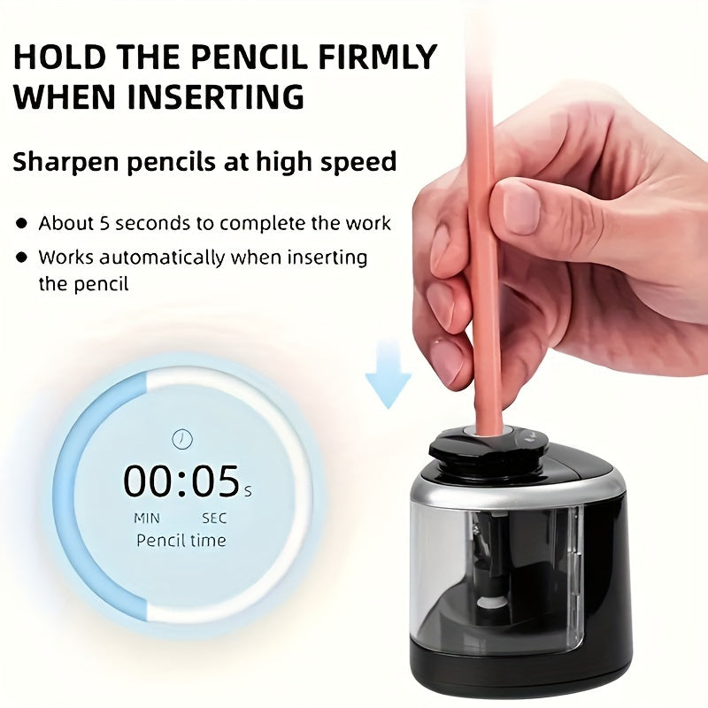 Automatic Electric Pencil Sharpener with Auto-Stop &amp; Lead Breakage - Desktop Sharpener for Office &amp;, No Needed, Compact Design, Sharpens Pencils in Seconds, Pencil Sharpener Electric, Supplies, Sleek Style, Waste Container