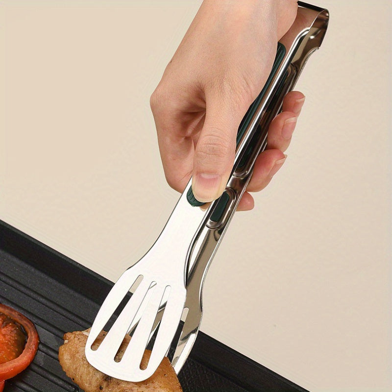 Pinces alimentaires inox avec poignées silicone : résistantes à la chaleur, durables, prise sûre. Idéales pour buffet, BBQ et cuisine extérieure.