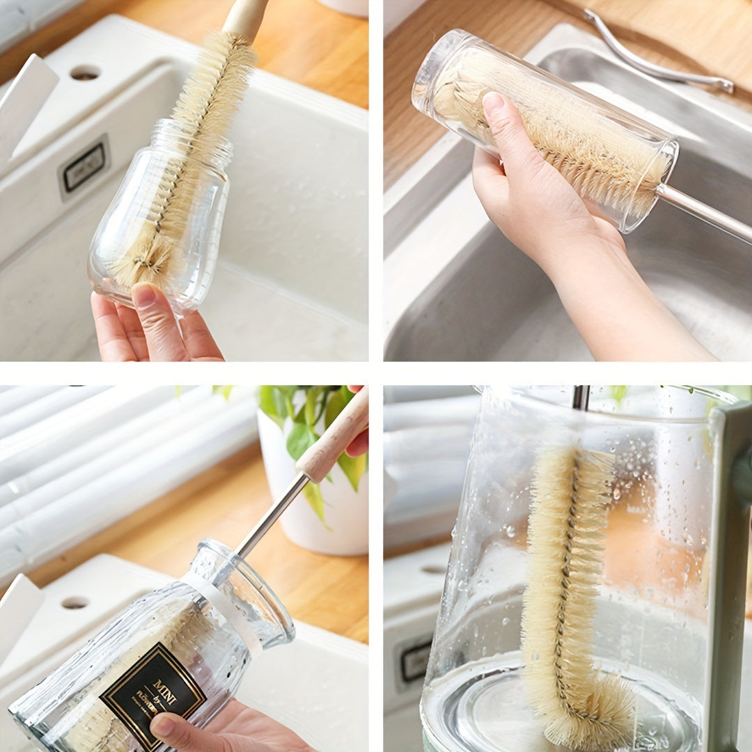 4pcs Multi-Size Cleaning Brush Set with Wooden Handles - Reusable, Easy-Grip Design for Effortless Kitchen, Youngsters Bottle, and Household Cleaning - Includes Long Handle Brush with Hanging Hole, Cleaning Tools