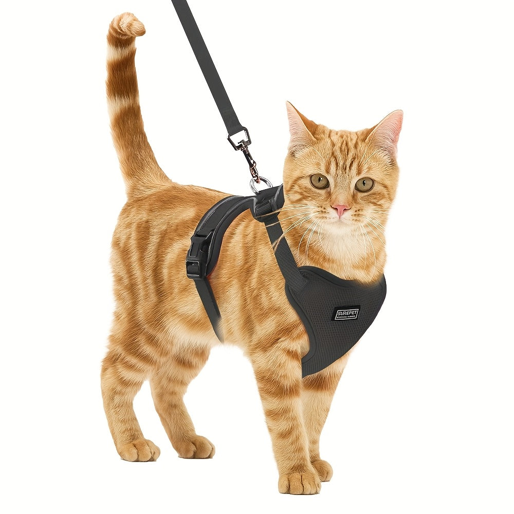 Harnais et laisse pour chat, gilet ajustable antifuîte, doux et respirant, bandes réfléchissantes, contrôle facile pour promenades sécurisées.
