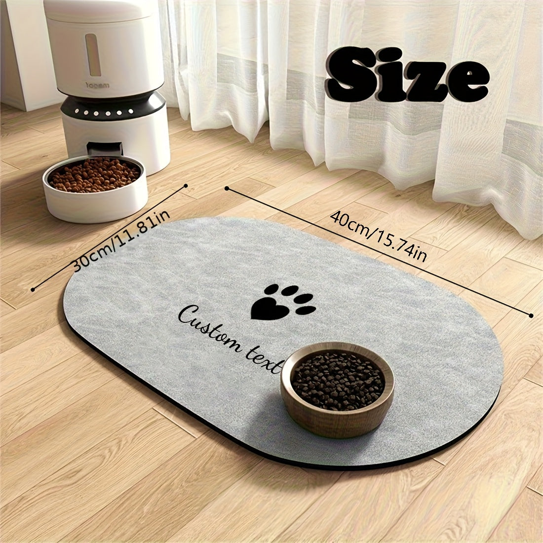 1pc Customizable Quick-Dry Pet Feeding Mat, Personalized Name Customization, Suitable for Dogs and Cats, Non-Slip Rubber Base, Prevents Clutter in Watering Areas, Indoor Use, Dark Grey, Minimalist Design, Ideal Gift for Pet O