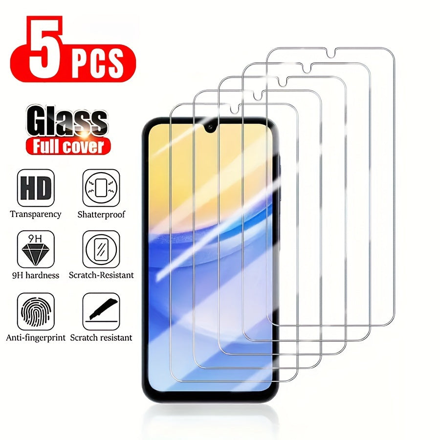 Lot de 5 films de protection en verre trempé haute qualité pour écrans Samsung Galaxy pour les gammes S et A, résistants aux chocs et rayures, protection durable et claire.