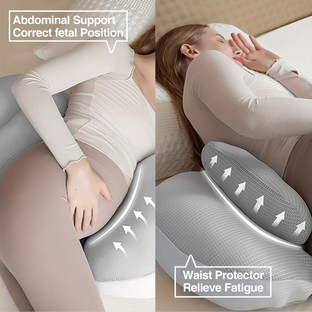 Adjustable 2-in-1 Ergonomic Maternity Pillow for Side Sleeping - Full Body Support for Back, Belly, Hips &amp; Waist - Soft Polyester, Comfortable Sleep Aid for Pregnant Women