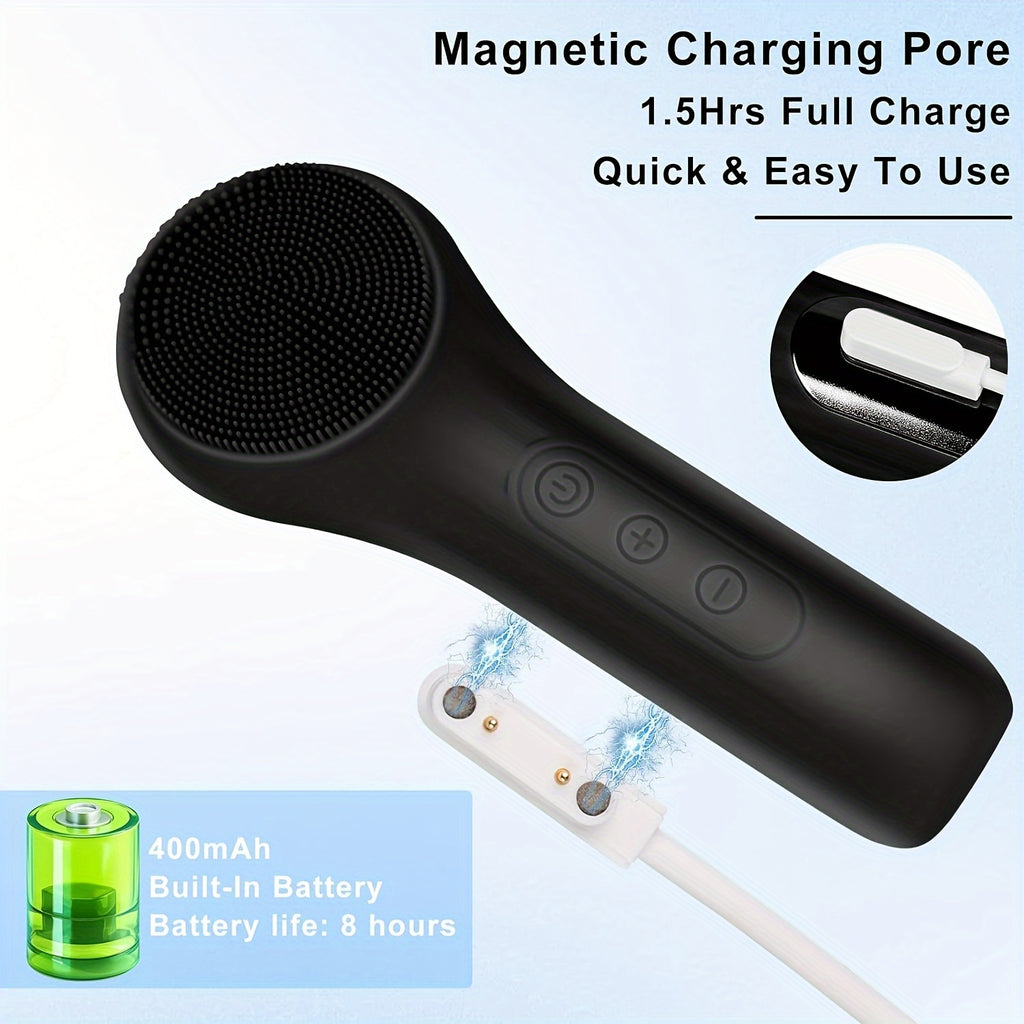 Brosse nettoyante en silicone rechargeable, chauffante, vibrante et massante, nettoie en profondeur et démaquille, parfait cadeau fête des mères.