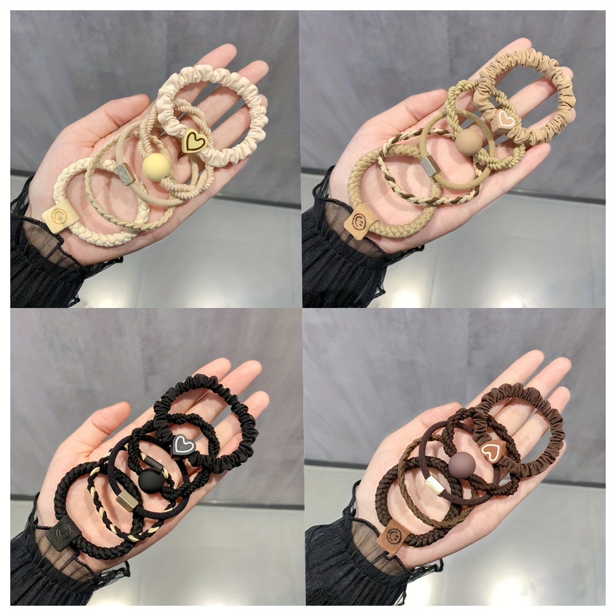 25pcs Boho Chic Women's Hair Ties Set - Cute Heart Charm &amp; Bead Elastic Headbands for All Hair Types, Perfect for Ponytails and Workouts, Bohemian Style