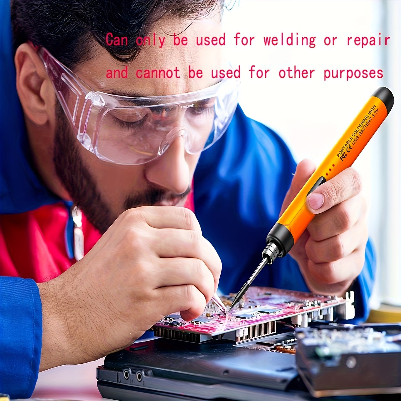 Fer à souder USB sans fil avec 3 réglages de chaleur, support, flux et mallette, compact et léger, idéal pour bricolage et atelier à domicile.