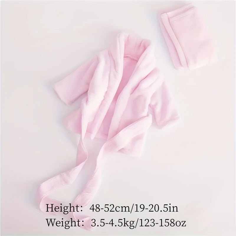 2pcs/set Newborn Baby Girl Photoshoot Outfit - Cozy Flannel Hooded Robe with Belt &amp; Matching Towel Set, Perfect for First Bath &amp; Keepsake Gifts, Photography Accessories, Dress Up Clothes