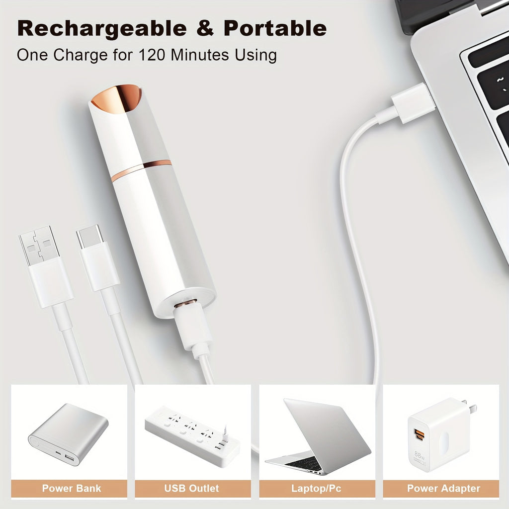 Épilateur visage LED indolore pour femmes, enlève poils du visage, lèvre supérieure, menton, bikini et duvet fin facilement.