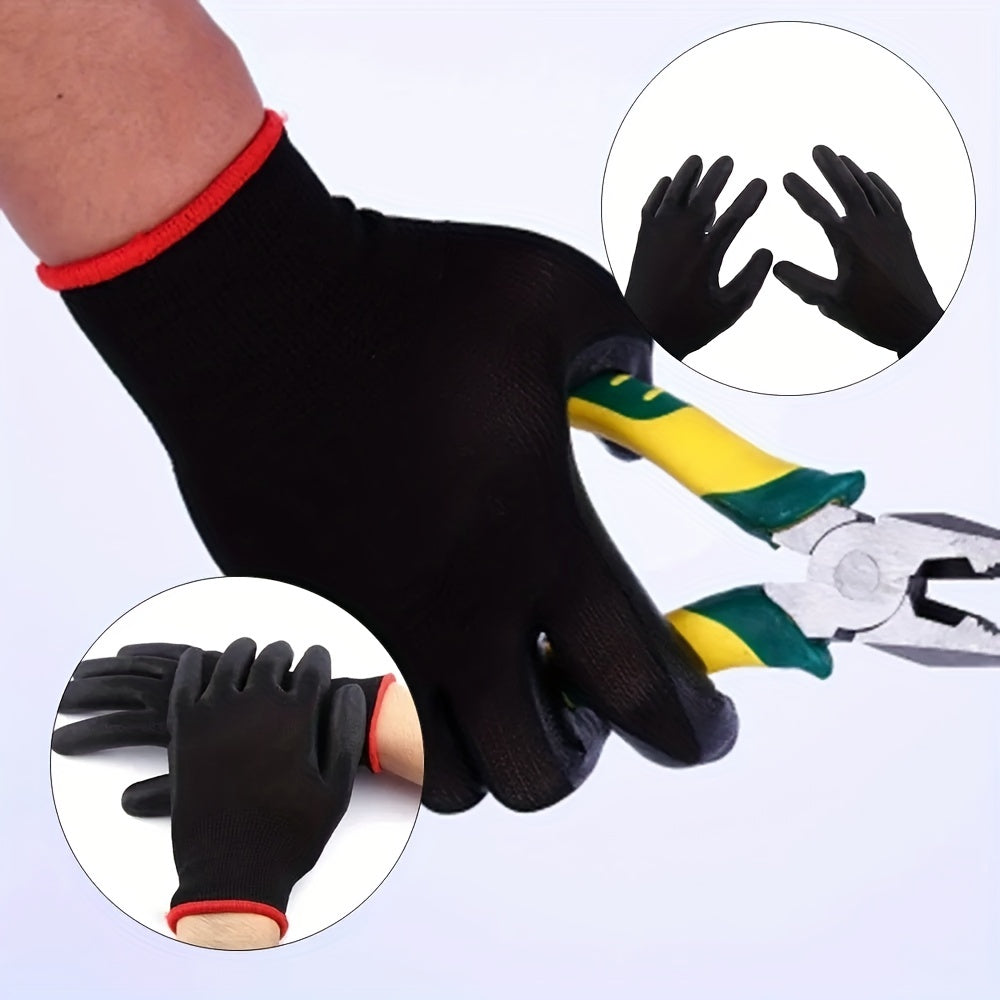 Lot de 12 paires de gants de travail résistants, antidérapants et antistatiques, adaptés jardinage, bricolage et usage industriel sécuritaire.