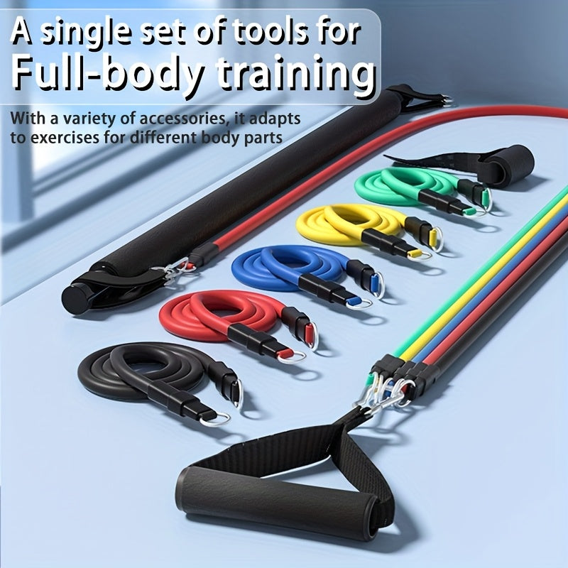 Set de corde de tension multifonction avec bandes de résistance et barres en acier inoxydable, adapté à un entraînement complet du corps à domicile.
