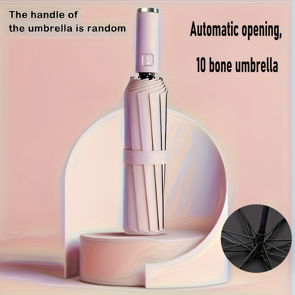 Parapluie automatique 10 baleines, coupe-vent, unisexe, ouverture en un clic, robuste et élégant, idéal pour voyages et usage quotidien.