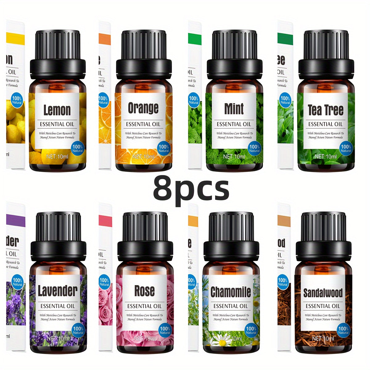 Coffret d’huiles essentielles Lavande, citron, menthe, camomille, mer profonde et rose, parfait pour diffuseurs et humidificateurs, aromathérapie relaxante.
