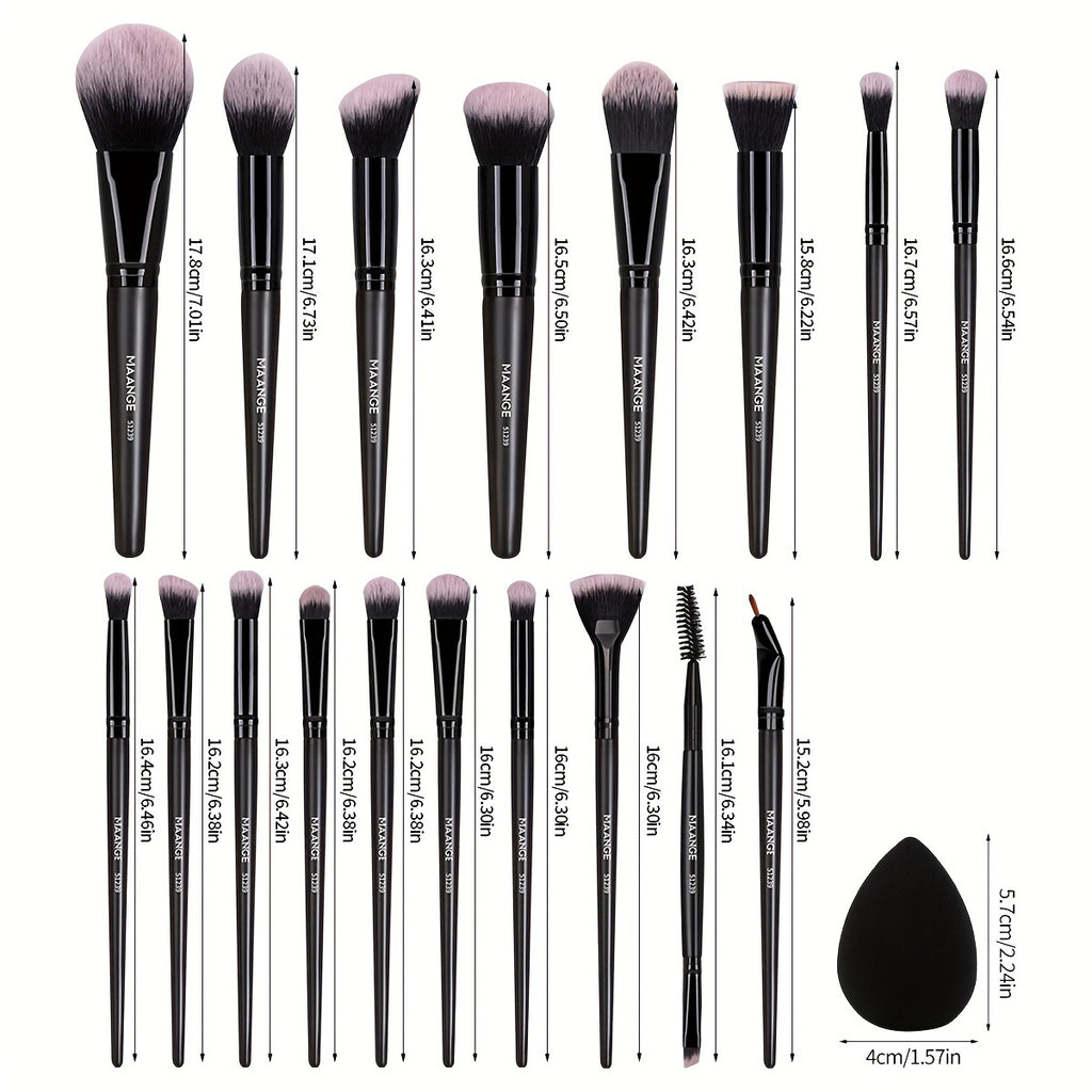 MAANGE 20pcs Professional Makeup Brush Set, Including 18 Makeup Brushes + Flannel Bag + 1 Large Water Drop Makeup Egg, Soft Bristle Makeup Brush, Foundation Brush, Eyeshadow Brush, Blending Brush, Concealer Brush, Eyeliner Brush