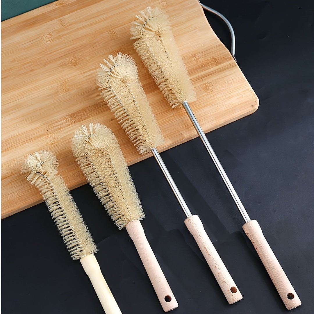 4pcs Multi-Size Cleaning Brush Set with Wooden Handles - Reusable, Easy-Grip Design for Effortless Kitchen, Youngsters Bottle, and Household Cleaning - Includes Long Handle Brush with Hanging Hole, Cleaning Tools