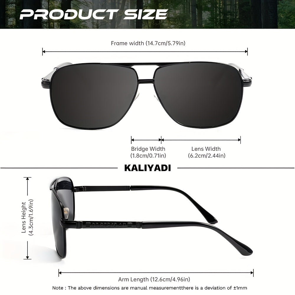 Lunettes de soleil polarisées KALIYADI pour hommes, style classique, avec étui et chiffon, cadeau idéal pour voyages et occasions spéciales.